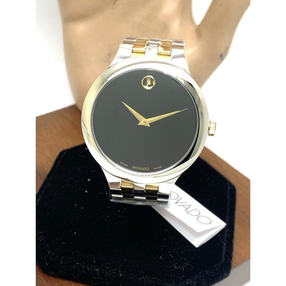 Movado Men's Watch 0607416 Veturi Black Dial Swiss Quartz Two Tone Steel 40mm
